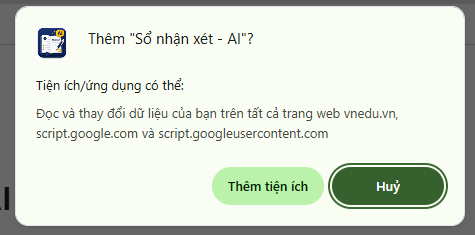 Hộp thoại xác nhận Thêm tiện ích