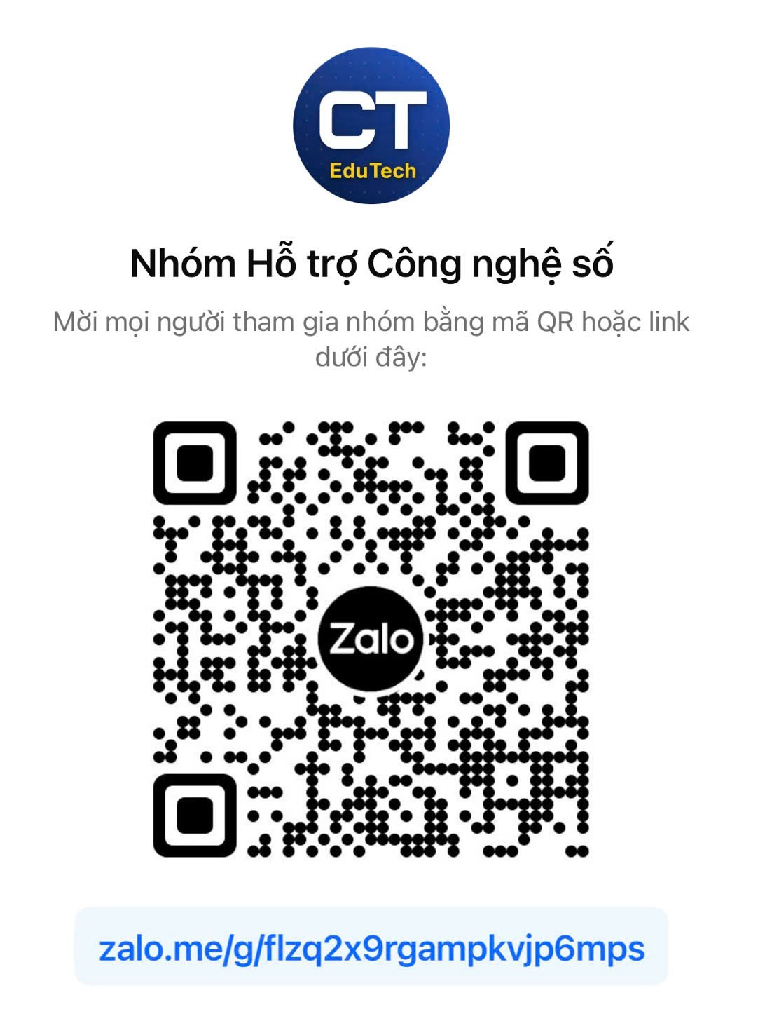 QR Code Zalo — Nhóm Hỗ trợ Công nghệ số · zalo.me/g/flzq2x9rgampkvjp6mps